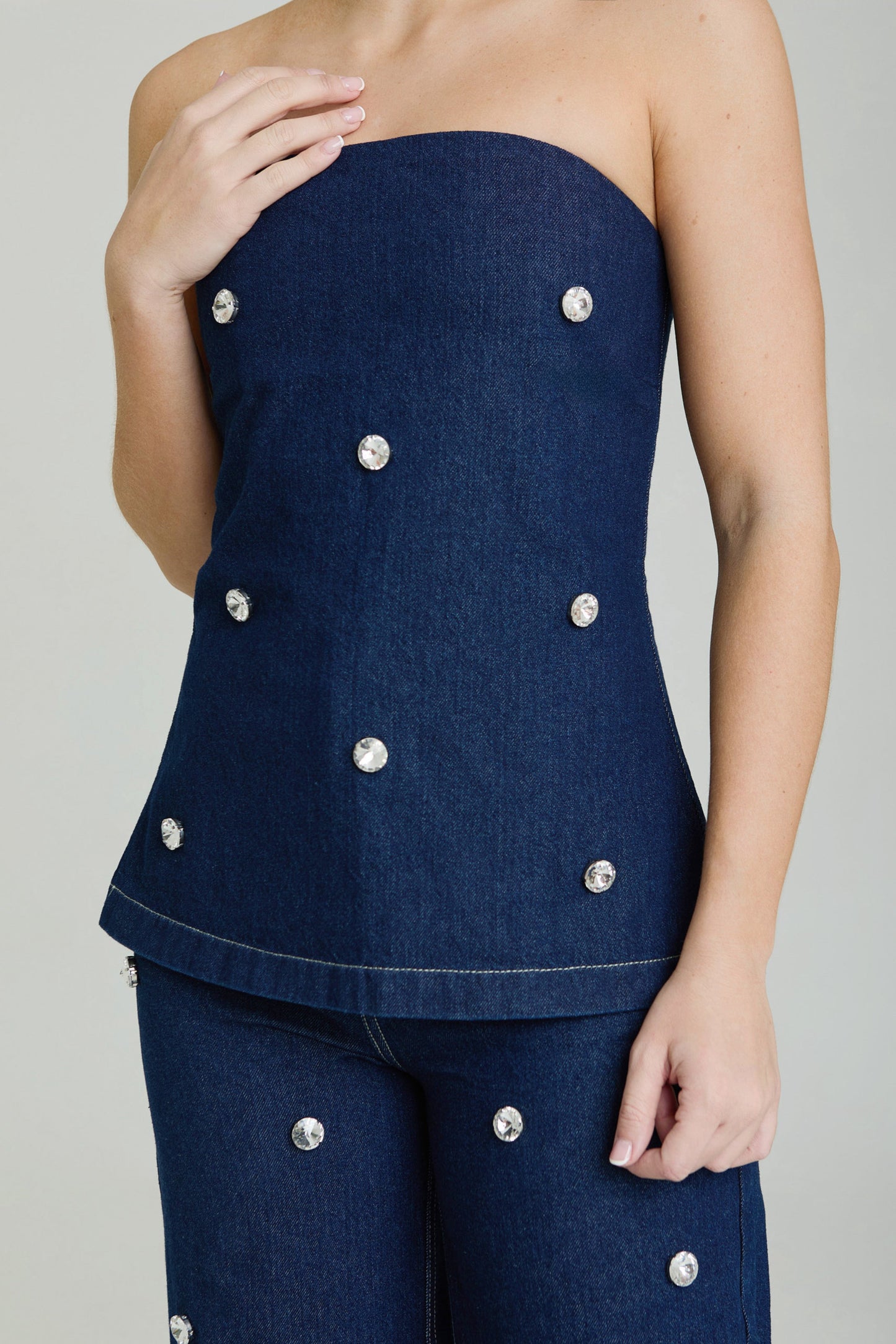 THE GIANNA DENIM TOP (EMBELLISHED)