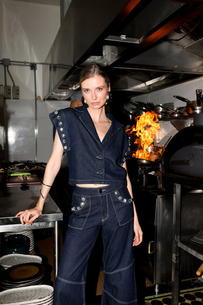 THE JACKIE DENIM TOP (EMBELLISHED)