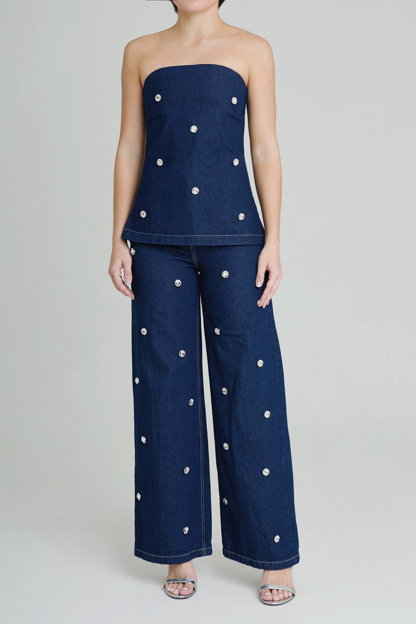 THE GIANNA DENIM TOP (EMBELLISHED)