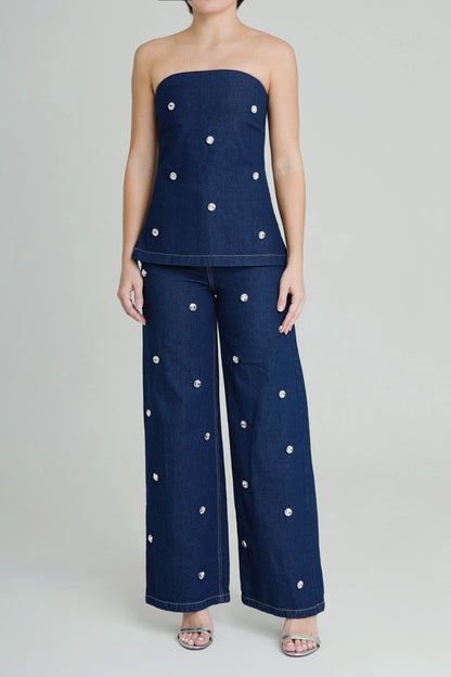 THE GIANNA DENIM TOP (EMBELLISHED)