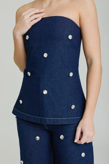 THE GIANNA DENIM TOP (EMBELLISHED)