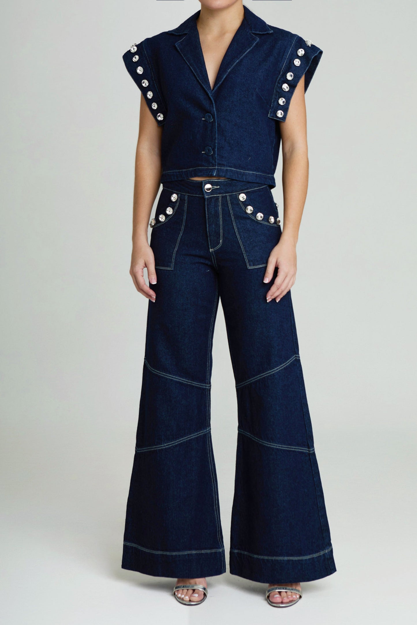 THE JACKIE DENIM TOP (EMBELLISHED)