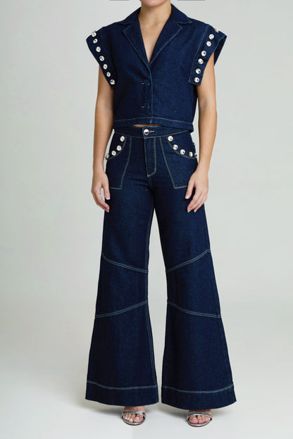 THE JACKIE DENIM TOP (EMBELLISHED)