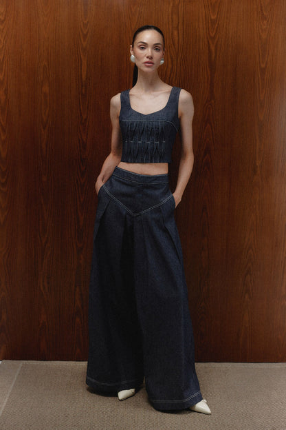 The Echo Pants in dark denim with the Malena Denim Top — Sanna, The Gentlewoman campaign