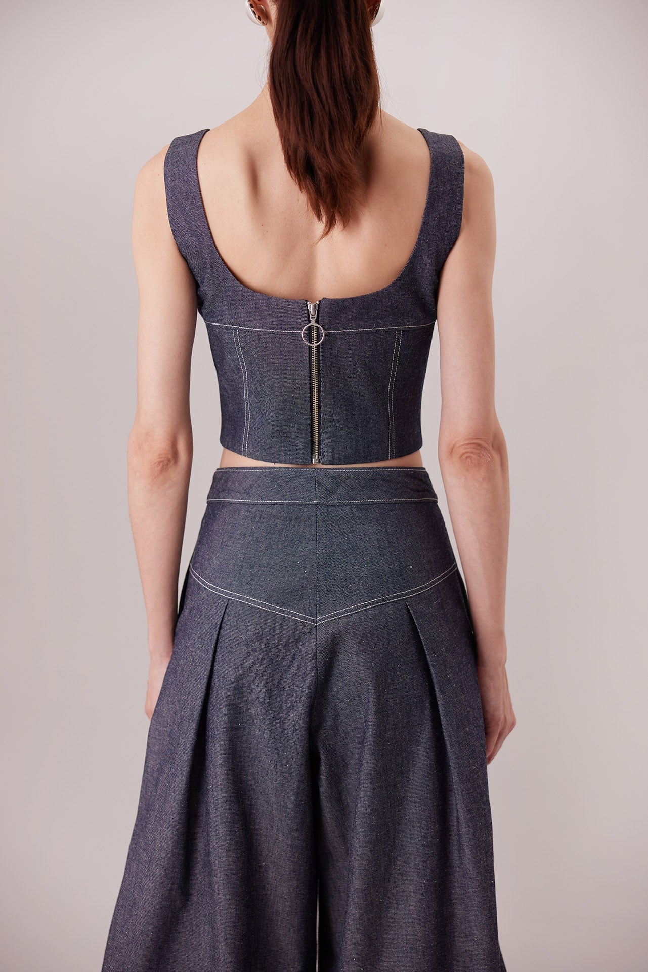The Malena Denim Top, back zip detail — Sanna, The Gentlewoman collection