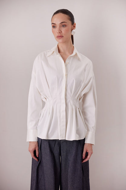 The Maxine Shirt in ivory with the Echo Pants — Sanna, The Gentlewoman collection