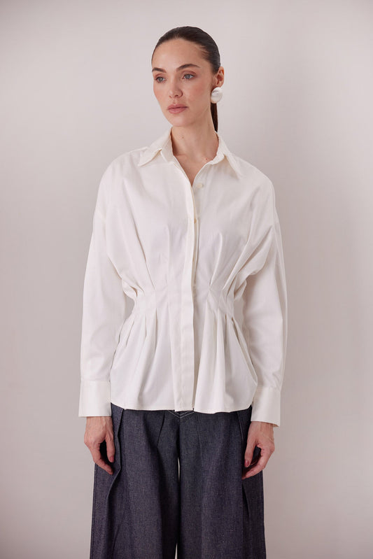 The Maxine Shirt in ivory with the Echo Pants — Sanna, The Gentlewoman collection