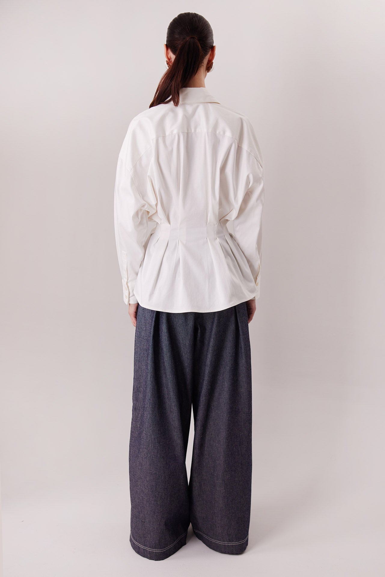 The Maxine Shirt in ivory, back view — Sanna, The Gentlewoman collection