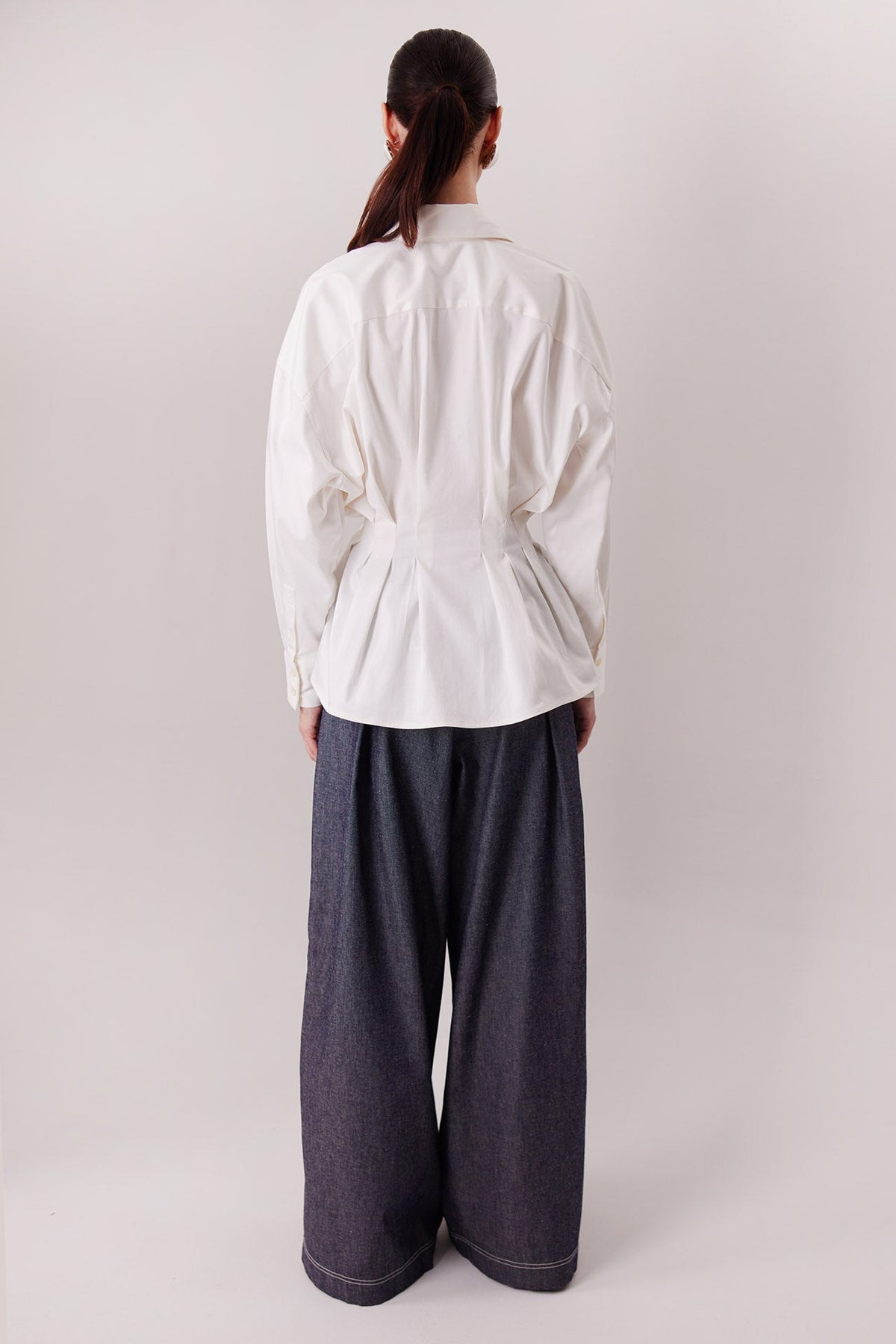 The Maxine Shirt in ivory, back view — Sanna, The Gentlewoman collection