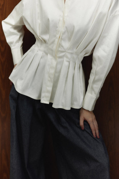 The Maxine Shirt, cinched waist and peplum detail — Sanna, The Gentlewoman campaign