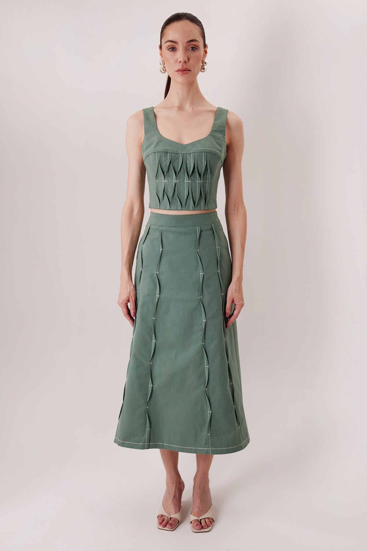 The Malena Matcha Top with the Izza Midi Skirt — Sanna, The Gentlewoman collection
