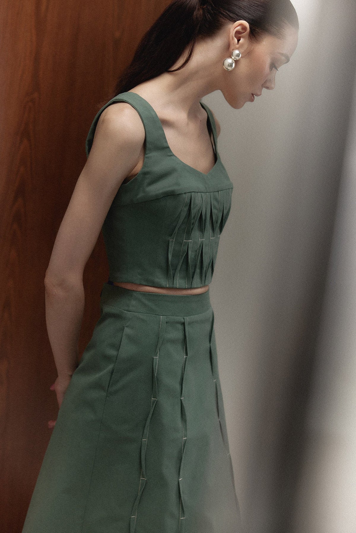 The Malena Matcha Top, sculptural pleating detail — Sanna, The Gentlewoman campaign