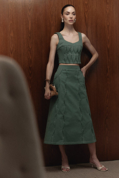 The Malena Matcha Top with the Izza Midi Skirt — Sanna, The Gentlewoman campaign