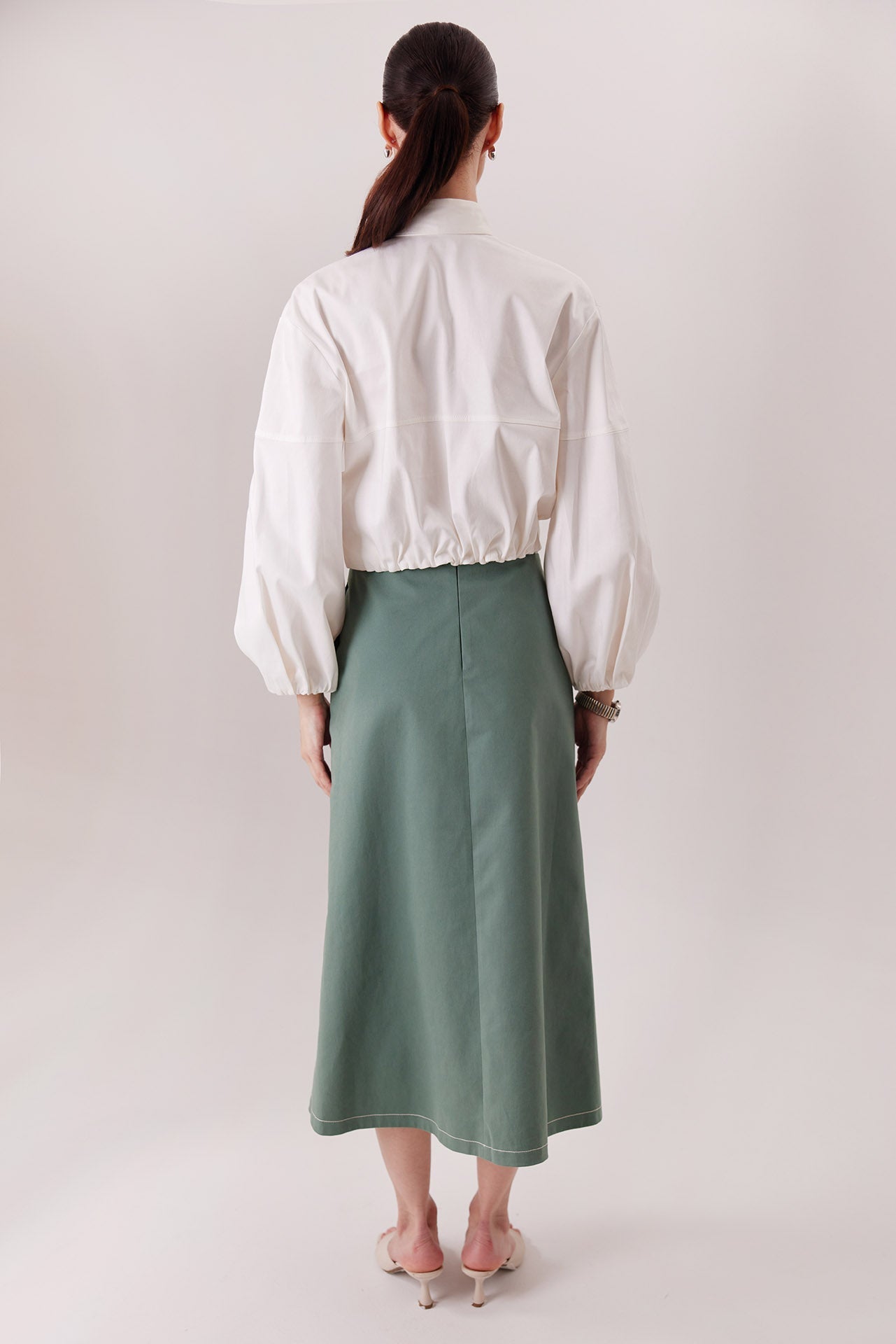 The Harlan Shirt in ivory, back view — Sanna, The Gentlewoman collection