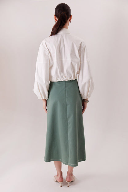 The Harlan Shirt in ivory, back view — Sanna, The Gentlewoman collection