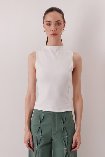The Consani Top in ivory, high neck front view — Sanna, The Gentlewoman collection