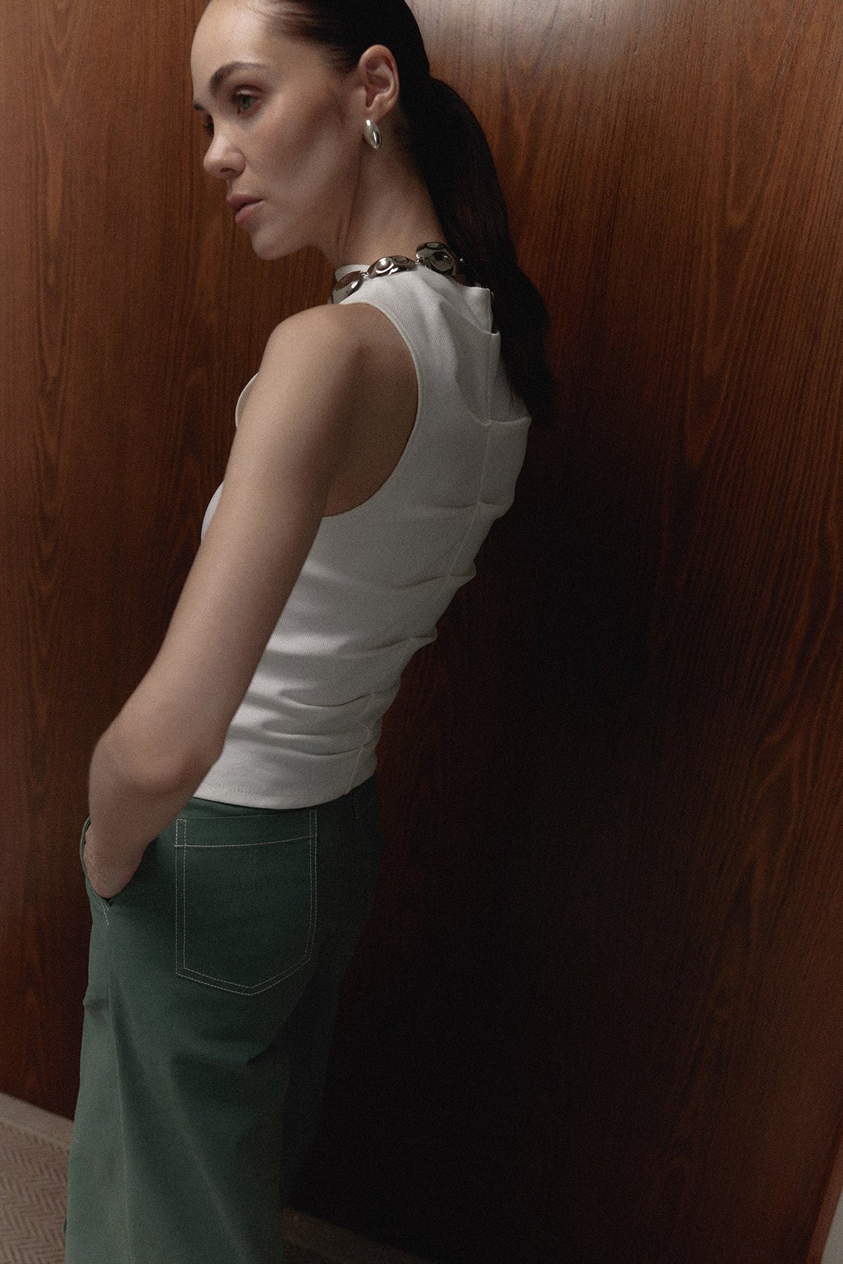 The Consani Top in ivory, back view — Sanna, The Gentlewoman campaign