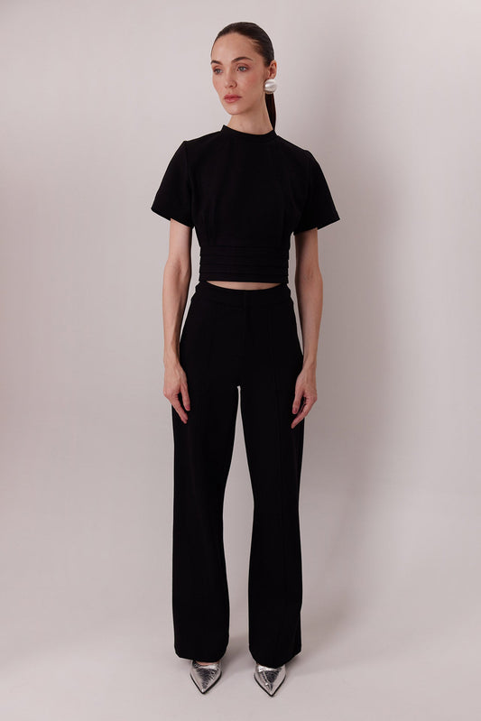 The Elton Pants in black with the Polly Top in black — Sanna, The Gentlewoman collection