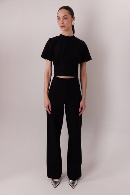 The Polly Top in black with the Elton Pants in black — Sanna, The Gentlewoman collection