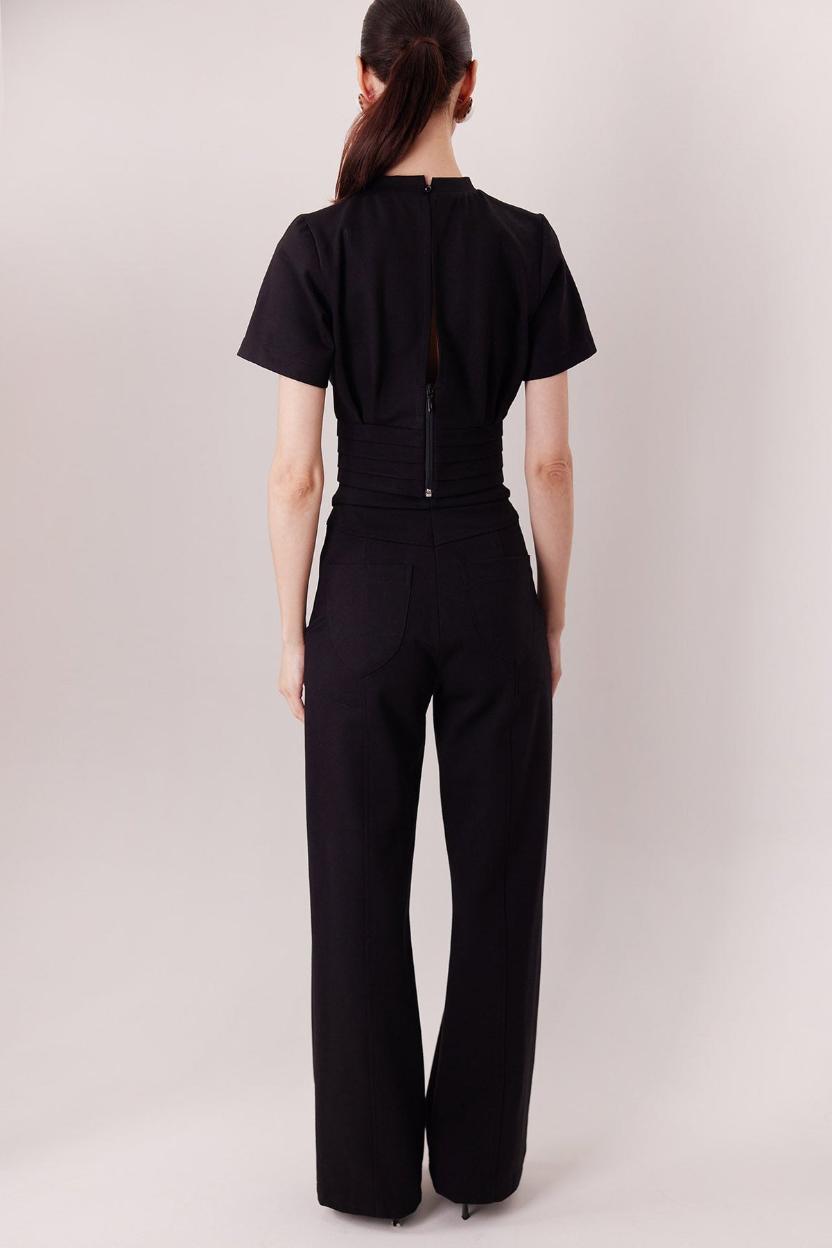 The Polly Top in black, back view — Sanna, The Gentlewoman collection