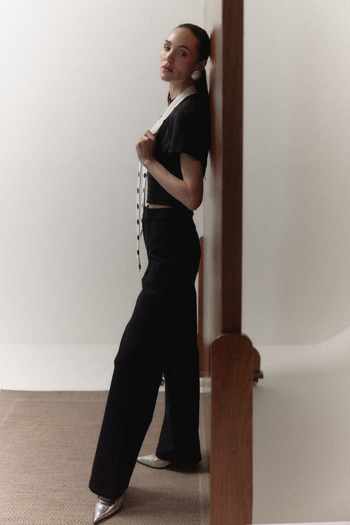 The Elton Pants in black with the Polly Top — Sanna, The Gentlewoman campaign