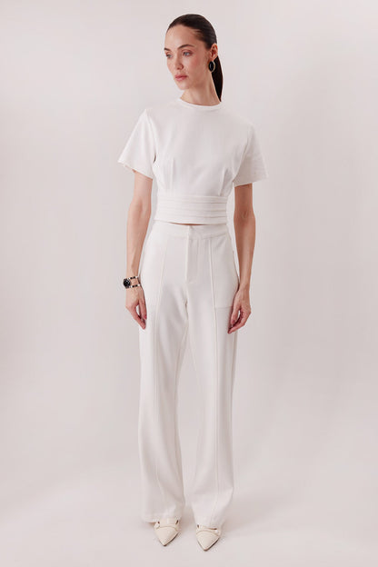 The Polly Top in ivory with the Elton Pants in ivory — Sanna, The Gentlewoman collection