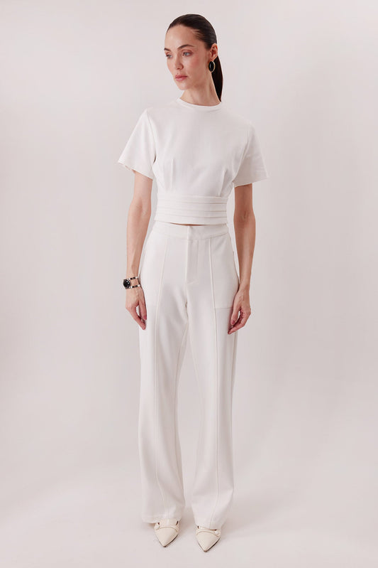 The Polly Top in ivory with the Elton Pants in ivory — Sanna, The Gentlewoman collection