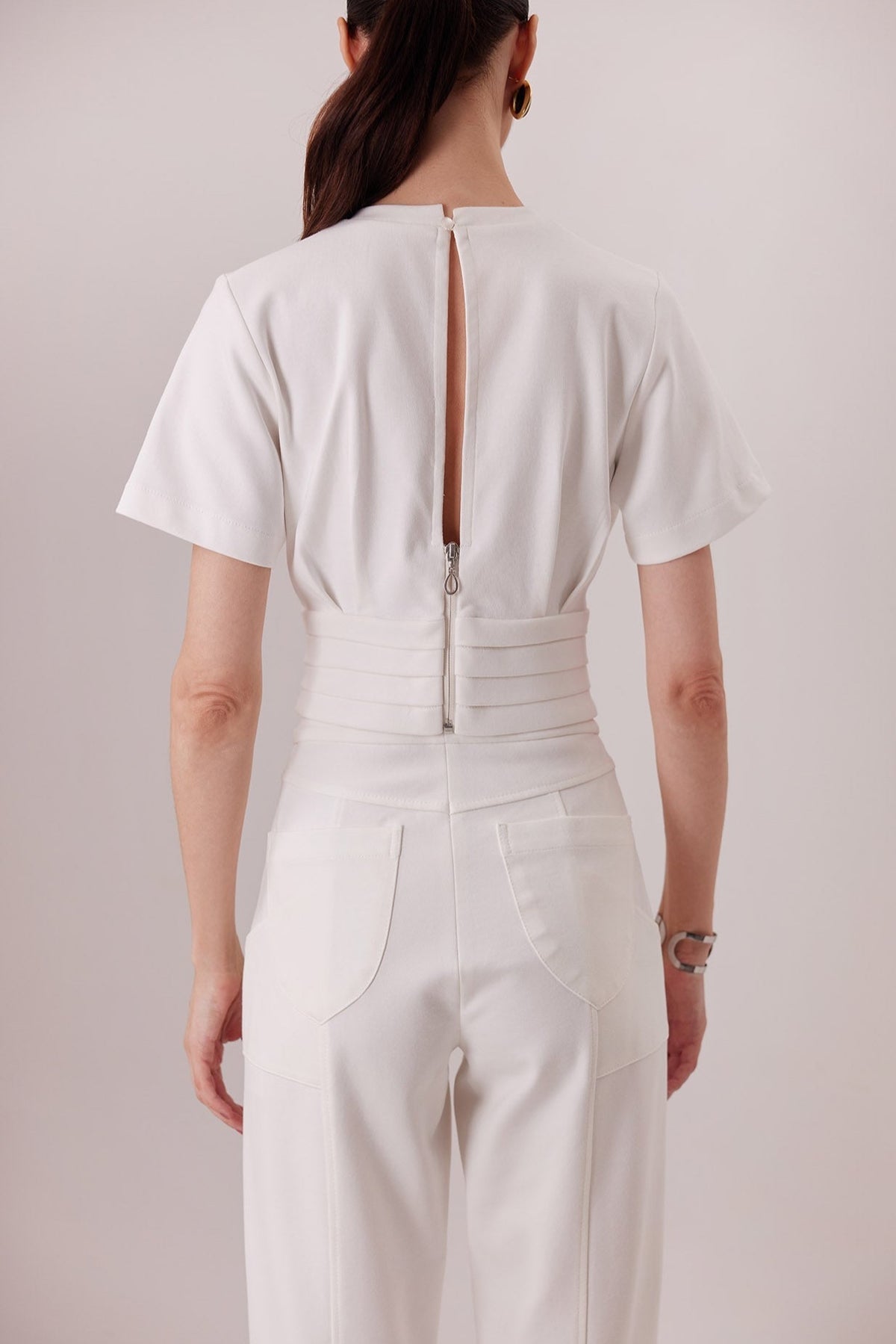 The Polly Top in ivory, back detail — Sanna, The Gentlewoman collection