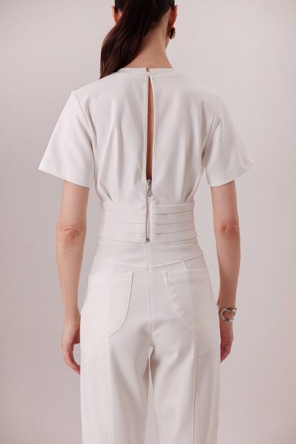 The Polly Top in ivory, back detail — Sanna, The Gentlewoman collection