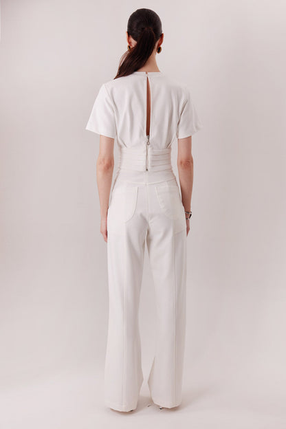 The Polly Top in ivory, back view — Sanna, The Gentlewoman collection
