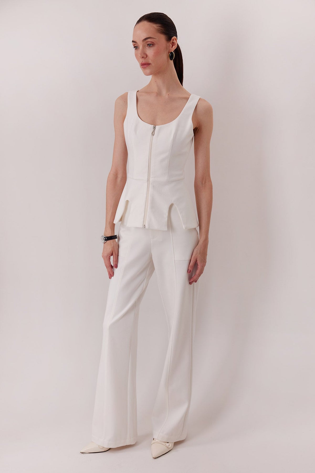 The Elton Pants in ivory with the Esme Top — Sanna, The Gentlewoman collection