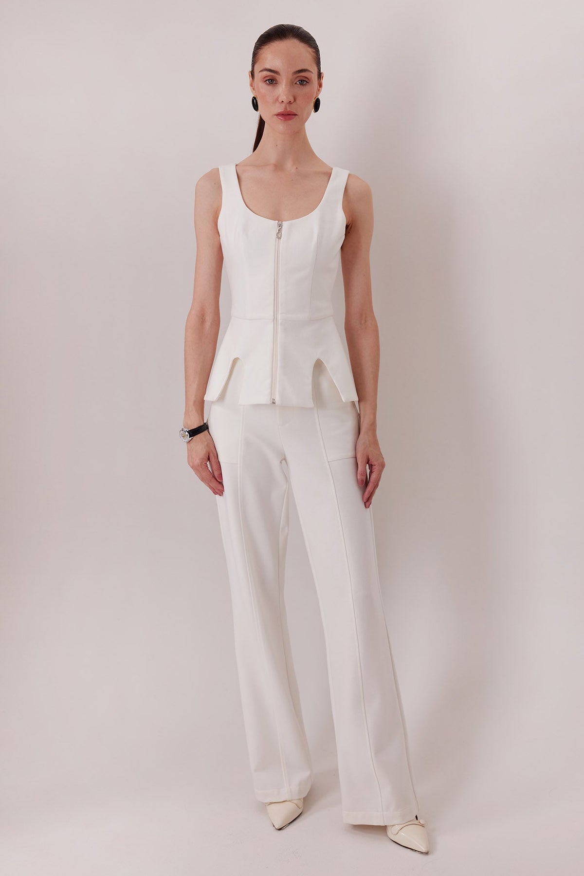 The Elton Pants in ivory with the Esme Top — Sanna, The Gentlewoman collection
