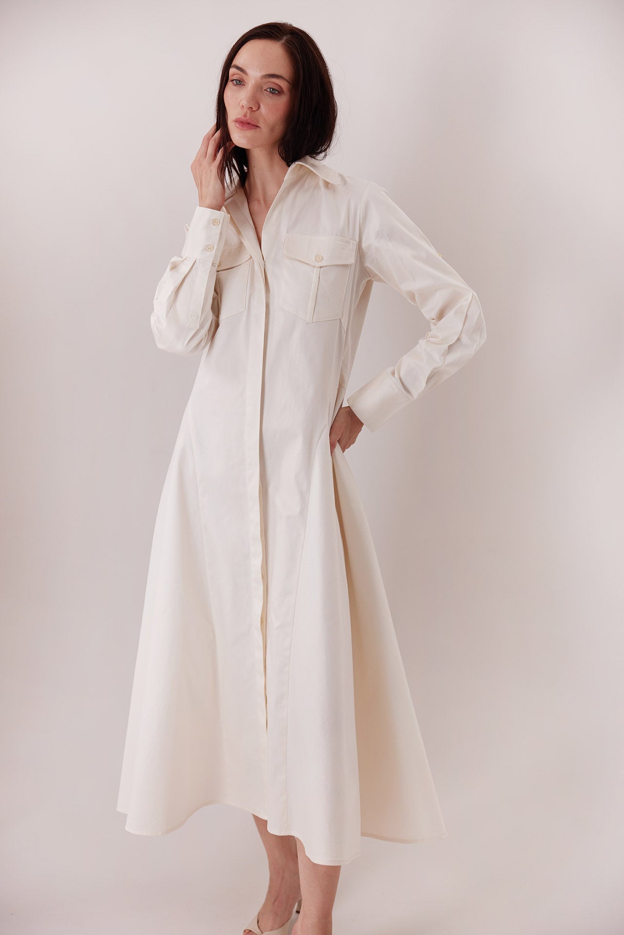 The Allen Shirt Dress in ivory — Sanna, The Gentlewoman collection
