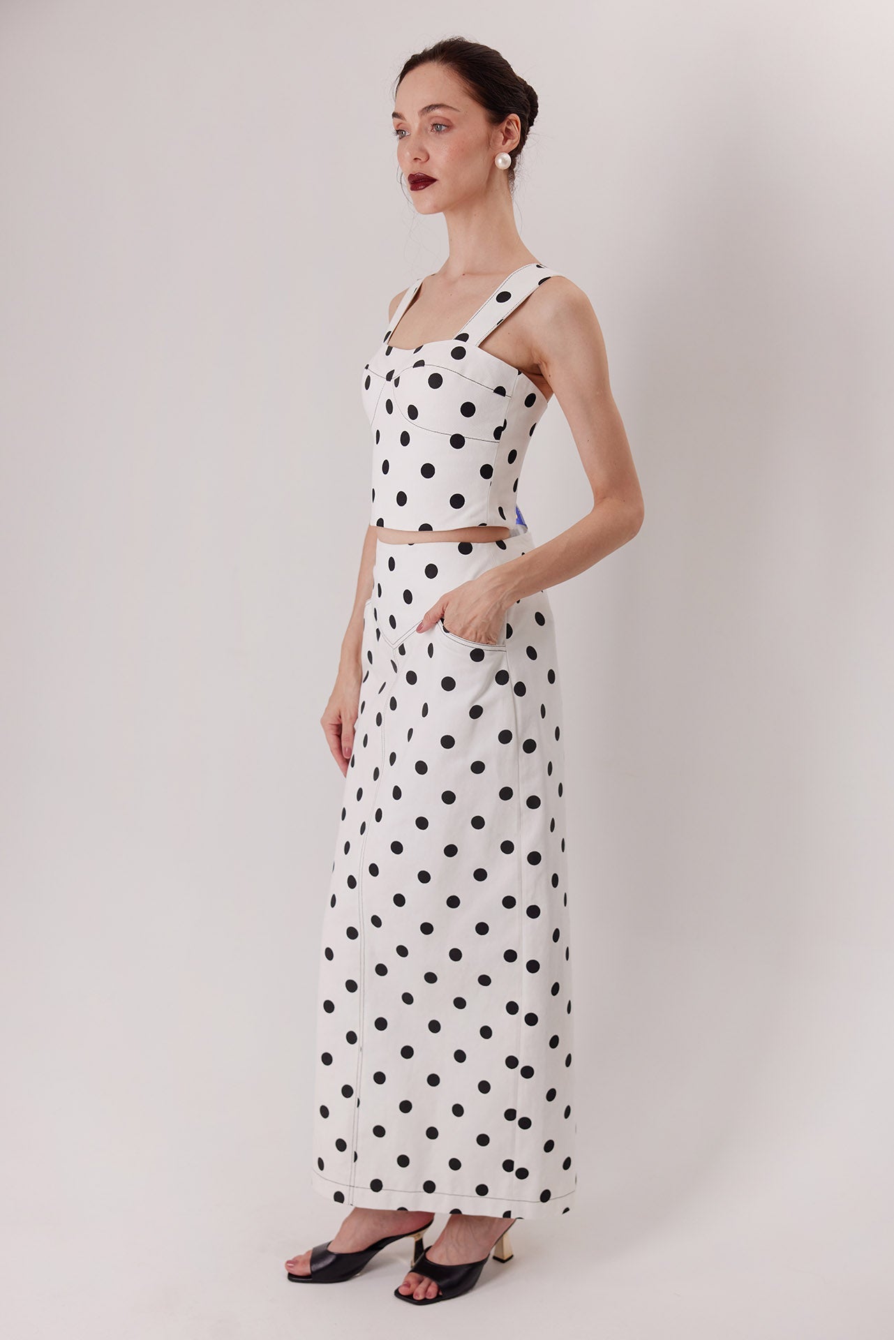 The Ponti Skirt, contrast topstitched pocket detail — Sanna, The Gentlewoman collection
