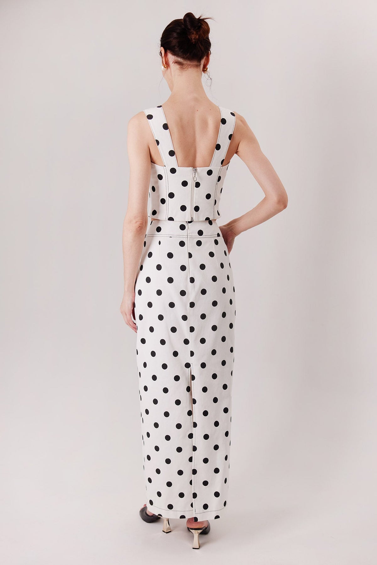 The Ponti Top in polka dots, back view — Sanna, The Gentlewoman collection