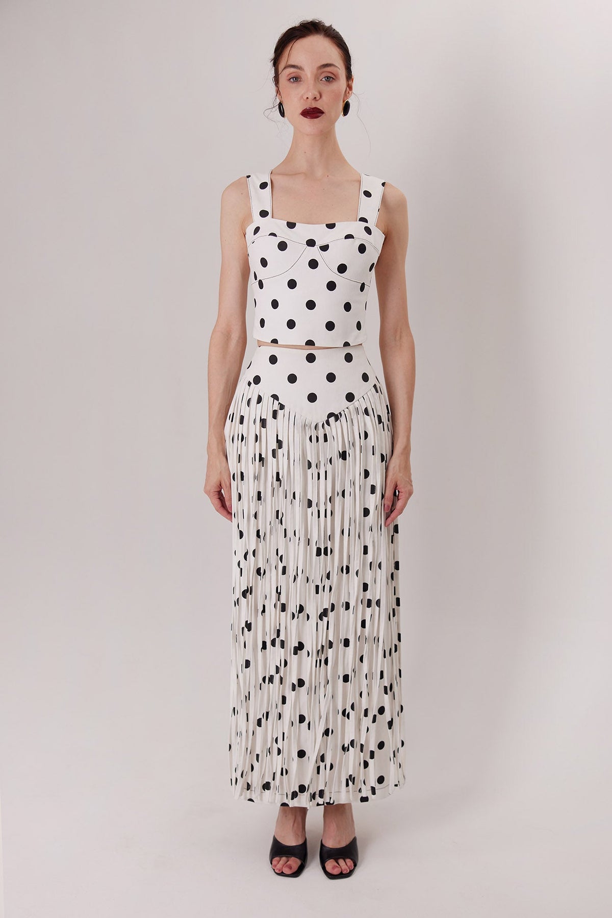 The Ponti Fringe Skirt in polka dots with the Ponti Top — Sanna, The Gentlewoman collection