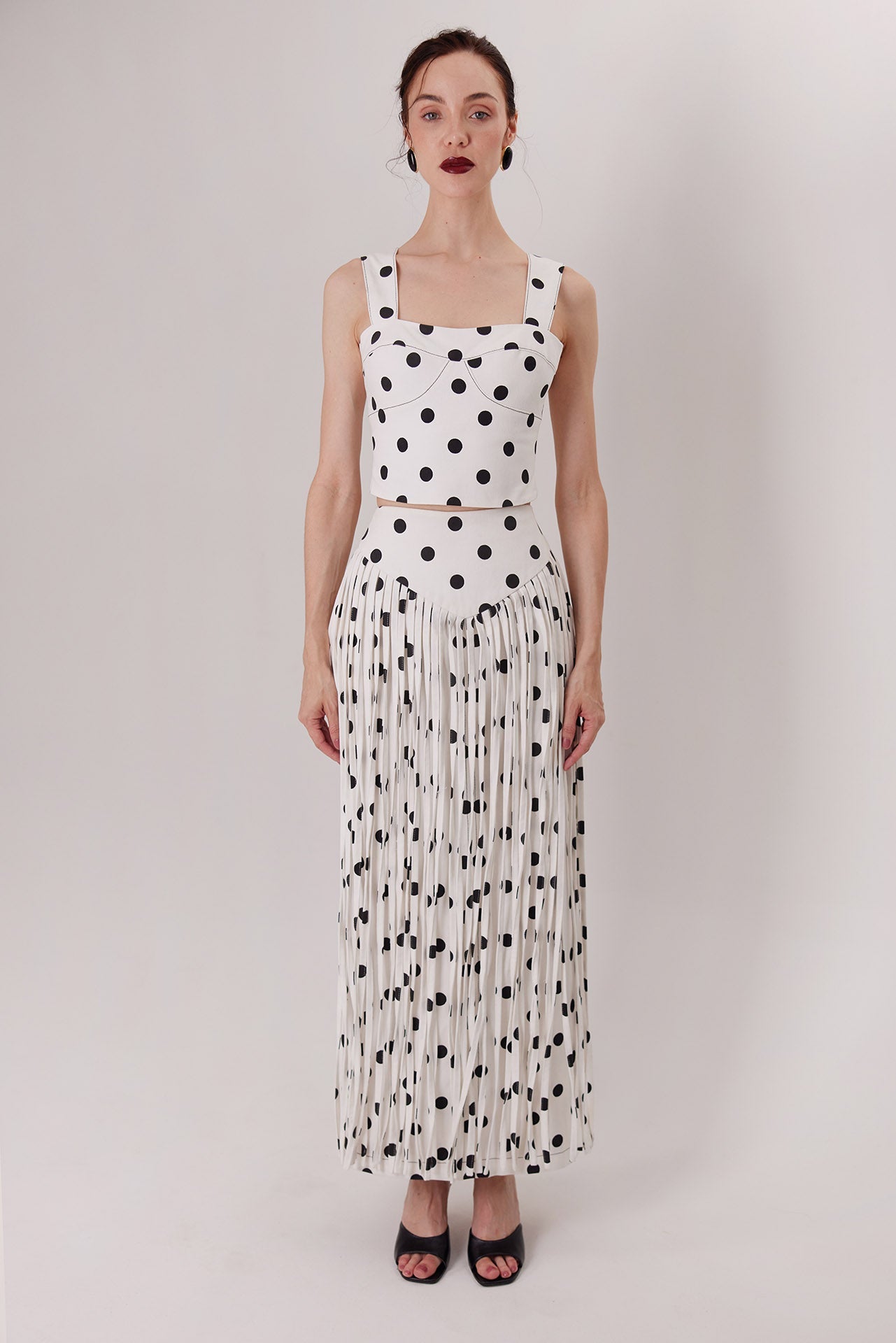 The Ponti Fringe Skirt in polka dots with the Ponti Top — Sanna, The Gentlewoman collection