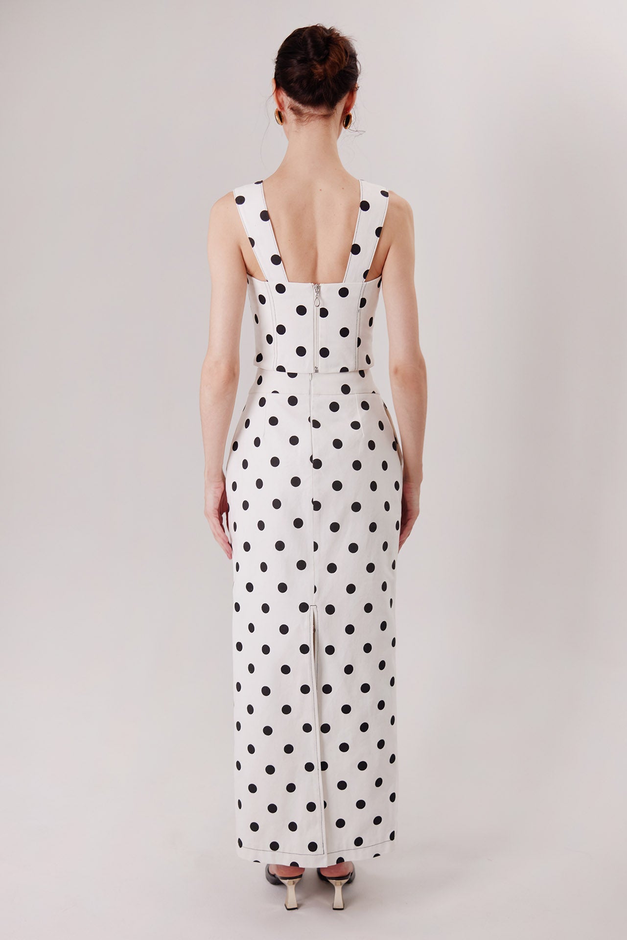 The Ponti Top in polka dots, back view — Sanna, The Gentlewoman collection