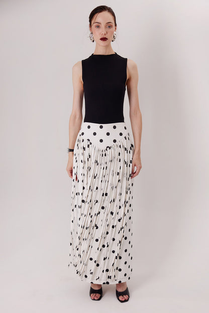 The Ponti Fringe Skirt with the Consani Top in black — Sanna, The Gentlewoman collection