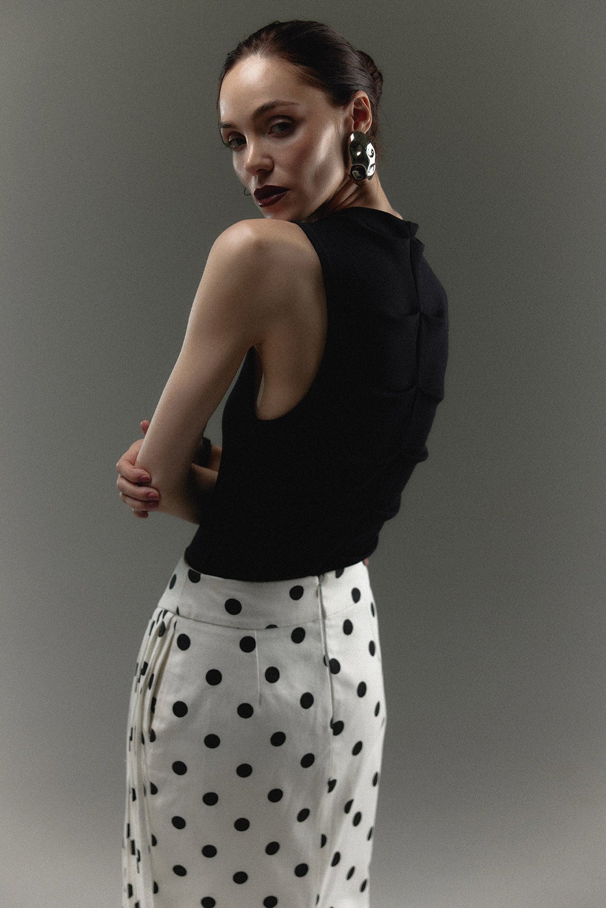 The Consani Top in black, pleated back detail — Sanna, The Gentlewoman campaign