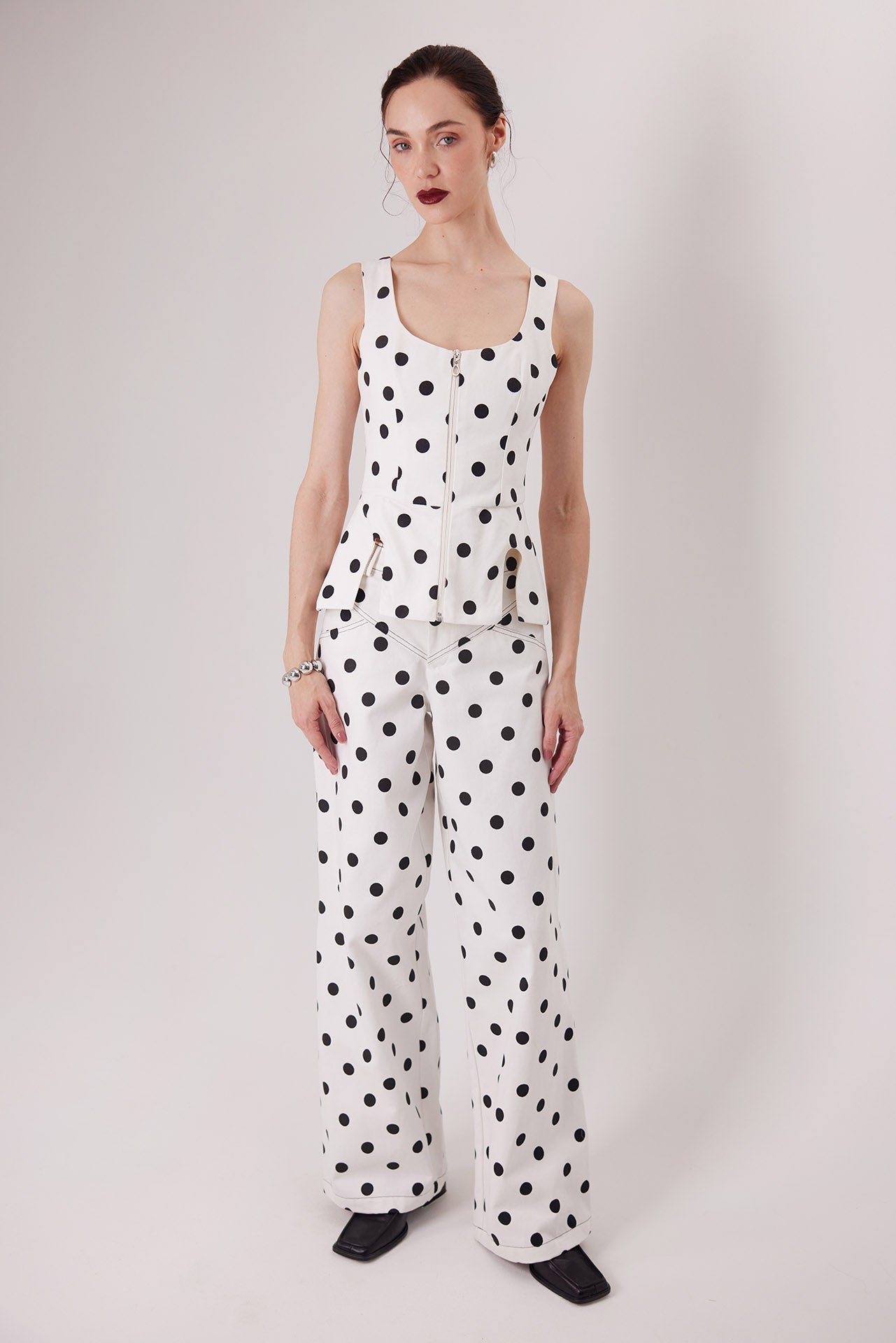 The Esme Ponti Top in polka dots with the Montenegro Pants — Sanna, The Gentlewoman collection
