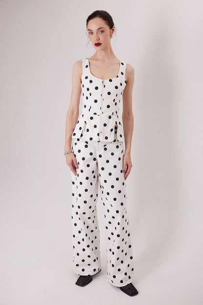 The Esme Ponti Top in polka dots with the Montenegro Pants — Sanna, The Gentlewoman collection