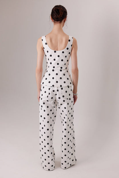 The Montenegro Pants in polka dots, back view — Sanna, The Gentlewoman collection